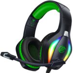 Fachixy [2023 New] FC100 Casque Gaming pour PC/PS4/PS5/Xbox/Mac/Nintendo Switch, Casque Gamer PS4 avec Lumière RVB, Casque PS5 avec Micro, Casque Antibruit avec Prise Jack 3,5 MM-Vert
