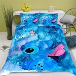 Fgolphd Literie Lilo et Stitch, Literie Lilo & Stitch 135x200 pour Adolescents Stitch Literie 3D Cartoon Stitch Ensemble de Housse de Couette pour Enfants (4,King 220×240CM)