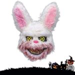 FiveMileBroEffrayant Lapin Masque, Masque Effrayant d'Halloween, Masque de Lapin en Peluche pour Enfant Adulte, pour Halloween Carnaval Fête Déguisées Cosplay Mascarade