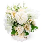 Fleurs Artificielles avec Vase, Fausse Arrangements Fleurs Roses Hortensia, Fausses Fleurs Plantes Artificielle pour Décoration Maison, Table Mariage, Fenêtre, Salon, ChambreCoucher, Bureau - Blanc