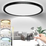 Fwiull Plafonnier LED, Luminaire Plafonnier Dimmable avec Télécommande, 24W 3200 lm Rond Lampe de Plafond, 3000K-6500k Plafonnier de Salle de Bain Chambre Salon Cuisine Couloir,IP44,Ø 29.5 CM
