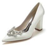 GGBLCSFemmes Satin Talon Carré Chaussures De Mariée Escarpins Bout Pointu Strass Chaussures De Mariage Fête 22014-1A