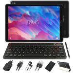 GOODTEL Tablette 10 Pouces Android PC 4GB RAM + 64GB ROM, WiFi, Bluetooth, GPS, 8000mAh Battery, Dual Camera 5MP + 8MP, avec étui, Stylo et Clavier, Noir