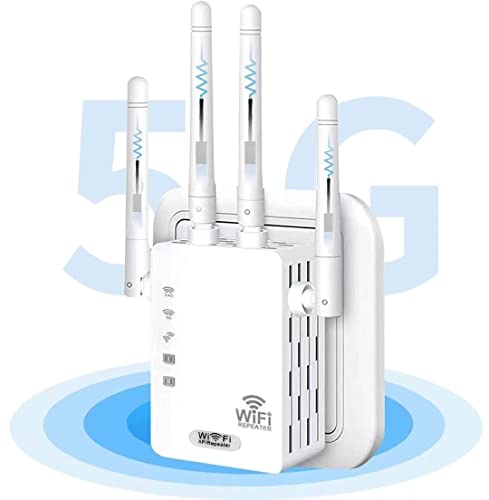 GUVGMY Répéteur WiFi Amplificateur WiFi Puissant 1200Mbps Dual Bande 5 GHz & 2,4 GHz WiFi Booster avec 2 Port Ethernet, Prend en Charge 35 appareils, Compatible avec Tous Les Routeurs, Jusqu'à 150m²