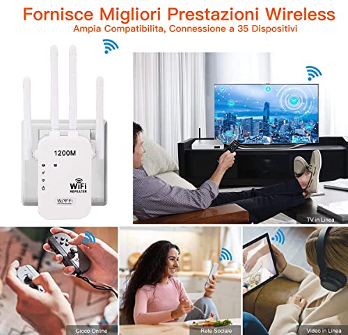 GUVGMY Répéteur WiFi Amplificateur WiFi Puissant 1200Mbps Dual Bande 5 GHz & 2,4 GHz WiFi Booster avec 2 Port Ethernet, Prend en Charge 35 appareils, Compatible avec Tous Les Routeurs, Jusqu'à 150m² – Image 2