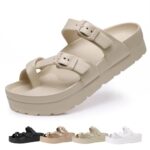 GeweoSandales Orthopediques Femmes à Soutien Plantaire Confort Anti-dérapant Sandales Plateforme Casual Mode Bout Ouvert Plates Sandals été Légères Boucle Reglables Mules Tongs Unisex