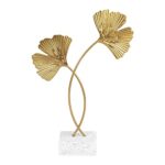 Ginkgo Feuille Métal Sculpture, Ginkgo Biloba Ornements avec Base, Moderne Sculpture de Feuilles pour Maison Bureau Couloir et Bureau(28 x 14 cm)