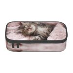 Grande trousse à crayons en forme de chat endormi avec fermeture éclair, sac de rangement pour fournitures scolaires et de bureau