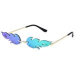 GsAuuLunettes De Soleil Flamme De Feu pour Femmes Lunettes De Soleil sans Monture à La Mode Nouveauté Cadre en Métal Uv400 Lunettes De Soleil Fête Cosplay Lunettes(Color:Vert)
