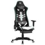 HLFURNIEU Chaise Gaming Ergonomique, Fauteuil Gamer Hauteur Réglable, Chaise de Gaming avec Repose-Pied Télescopique, Gaming Chair avec Appui-tête et Support Lombaire, Siege Gaming Noir et Blanc