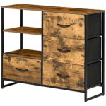 HOMCOM Meuble de Rangement, Commode, Buffet de Rangement Style Industriel 4 tiroirs en Tissu Pliables 2 étagères métal et Bois - 84 x 30 x 71,5 cm