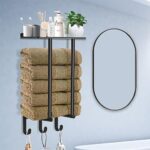 HOVIN Range Serviette Salle de Bain,Porte Serviette Murale Noir avec 3 Crochets,Porte Serviette Salle de Bain 40cm