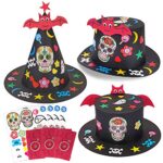 HOWAFHOWAF 3pcs Noir Halloween Chapeaux pour Enfant Adult Artisanat Bricolage Chapeaux de Fête Halloween Activités Accessoires Fournitures Déguisements de Halloween, Crâne Mort Floral Haut Cône Chapeau