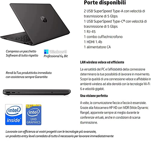 HP 250 G9 Ordinateur portable, RAM 8 Go DDR4, Ssd M2 128 Écran HD 15,6”, Intel Celeron 2 Core jusqu'à 2,8 GHz, Wi-fi, 3 USB, webcam HD, Win 11 Pro 64 bits, Libre office, prêt à l'emploi, Italia NOIR – Image 4