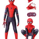 HVIERO Deguisement Spider Enfant 3-12 ans avec Gant Lanceur Spider Costume Spider Enfant Cosplay Halloween Carnaval Mascarade Cadeaux de Noël Combinaison Spider Enfant