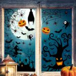 Halloween Fenêtre Autocollants, 9 Feuilles 150 Pièces Amovible Décorations d'Halloween Sticker Citrouille Chauve-Souris Fantôme Autocollants Décoration de Fête d'Halloween pour Maisons Hantées