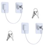 Hemiks2 Pcs Securite Fenetre Enfant, Serrures Protection Fenetre Enfant avec 4 Clés, Forte Adhésif Serrure Frigo pour Bloque Porte Placard Armoire Tiroir Laveuse