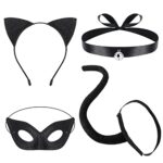 HifotHIFOT 4 pièces Déguisement Chat Femme,Oreille de Chat Serre Tete Collier Masque Queue Chat Bandeau Cheveux de Déguisement pour Fête Carnaval Halloween Anniversaire Cosplay