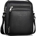 HjkiopcSacoche Bandoulière Cuir Sacoche Homme Sacs à Bandoulière Vintage Shoulder Bag Business Cartable Besace pour Portable pour Voyage, Randonnée et Travailler (Noir)