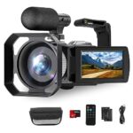Hojocojo Caméra vidéo 4K caméscope 48MP 60FPS, 18X Zoom numérique Webcam caméra vidéo vlogging caméra pour Youtube avec stabilisateur à Main, Pare-Soleil, télécommande, 2 Piles, Carte SD 32GB