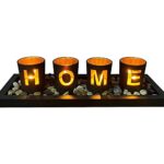 Home Photophore en porcelaine Noir de l'extérieur et doré à l'intérieur avec plateau en bois, effets lumineux dorés, la meilleure décoration pour la table à manger de maison de campagne