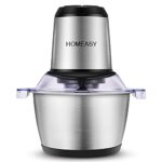 Homeasy Hachoir électrique, mixeur multifonction avec bol en acier inoxydable pour fruits, légumes, viande 1.8L Argento-nero