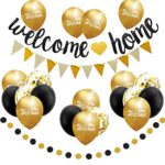 Honatrv Welcome Home Guirlande de Bienvenue à la Maison, Décoration de Bienvenue, Ballon de Bienvenue pour Fête Prénatale, Décoration de Pendaison de Crémaillère, Fête de Famille (doré)