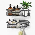Honsdom Etagere Douche Sans Percage Lot de 2, Etagère Rangement Douche, Etagere Murale Salle de Bain mit 8 Crochets,Porte Shampoing Douche pour Baignoire Accessoires