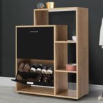 IDMarket - Meuble à Chaussures KLARK Imitation hêtre 2 Portes Noires avec étagères