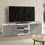 IDMarket - Meuble TV ELI Blanc Portes Effet béton 113 cm