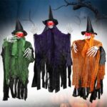 IGUGI 3 Pièces Halloween Suspendu Crâne Décoration,Fantôme Halloween, Suspendus Fantôme,Halloween Décorations avec Glowing Red Eyes pour Hantée Maison Fête Jardin Intérieur Eextérieur