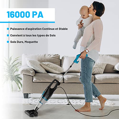 INSE Aspirateur Balai avec Fil, Aspirateur Balai Filaire Puissant, 2 en 1 Aspirateur à Main avec 6m Long Câble, 16000Pa Aspirateur Balai et électriques sans Sac Vertical Léger pour Poils d'animaux – Image 2