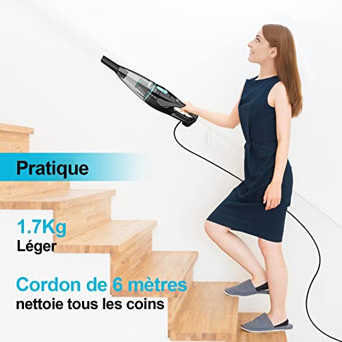 INSE Aspirateur Balai avec Fil, Aspirateur Balai Filaire Puissant, 2 en 1 Aspirateur à Main avec 6m Long Câble, 16000Pa Aspirateur Balai et électriques sans Sac Vertical Léger pour Poils d'animaux – Image 4