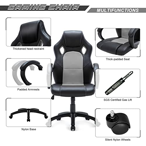 IntimaTe WM Heart Chaise Gaming Ergonomique Chaise Gamer Chaise de Bureau avec Appui-tête Fauteuil Gaming de Jeu Respirante Chaise de Maison Dossier Haut Chaise d’Ordinateur de Jeu inclinable Gris – Image 4