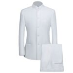JEShifangjiusuCostume Tunique Chinoise 2 Pièces pour Hommes Ensemble Blazer à Col Mandarin Ensemble Pantalon Veste Boutonnée Robe de Marié Uniforme Traditionnelle