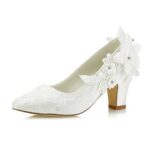 JIAJIA62311 aux Femmes Chaussures de mariée Bout fermé 7cm Talon épais Dentelle satinée des Pompes Chaussures de Mariage