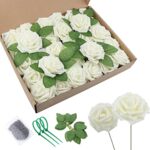JIANUO Fleurs Artificielles Deco 30 Pcs Rose Artificielle avec Lavande Séchée Naturelle Fausse Fleur pour Decoration Chambre Mariage Decoration Bouquet Table Salle à Manger Maison(Ivoire)