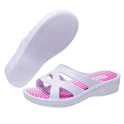 JOMIXClaquettes Femme Tongs Femme Sandales Compensées Femme Chaussons d'été Sandales Femme Confortables pour Maison Piscine Plage – Image 3