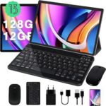 JUSYEA Tablette 10 Pouces 12GB RAM + 128GB ROM (1TB TF) Android 13 Cores 2.0Ghz, WiFi 5G+2.4G, BT 5.0, GPS, Google GMS, Batterie 8000mAh, 8+5MP, Corps en Métal, avec Cas,Clavier et Souris, de, Gris