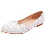 JamronFemme Élégant Bout Pointu Dentelle/Perle/Diamants Chaussures de Mariée Escarpins Semelle Souple Ballerines