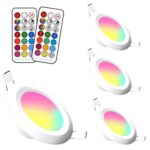 Jayool LED Spots Encastrables Rond 5W, Luminaires Encastrés Plafonnier, 3 Pouces Couleur Changeante avec Télécommande et Minutage, Blanc Chaud (2700K), Lot de 4