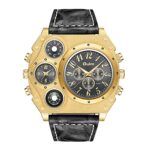 JewelryWeMontre Hommes Montre de Sport Grand Cadran Deux Temps Boussole Température Aiguille pour Homme Motif Crocodile Ceinture