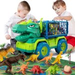 Jouets de Camion de Dinosaure pour Enfants de 3 à 5 Ans, Camion de Transport de Voiture T-Rex avec 8 Figurines Dino, Tapis de Jeu d'activité, Ensemble de Jeu de Dinosaure Jurassique pour garçons