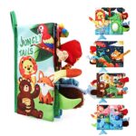 JoyPlus Jeux Montessori Bebe Eveil 0-12 Mois, Jouets Livre Tissu Sensoriels Animaux, avec Miroir, (Monde de la Jungle)