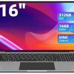 Jumper Ordinateur Portable, 16 Pouces FHD PC Portable, 16Go RAM 512Go SSD, Celeron Laptop, jusqu'à 2,9 GHz, 1920 * 1200 IPS, 2.4G+5G WiFi, Bluetooth4.0, USB 3.0×2, 2023