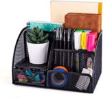 KEPEAK Rangement de Bureau Multifonctionnel, Organisateur de Bureau en Filet Simple avec Tiroir Coulissant, Porte-Stylo Peu Encombrant (Noir)