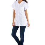 KODAMA Tunique Médicale Blanche col V avec Boutons Pression, Manches Courtes 3 Poches