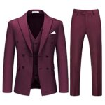 KUDOROCostume Homme 3 Pieces Mariage Slim Fit Smoking à Double Bouttonnage Couleur Unie à Deux Boutons Costume Homme Formel Business Blazer Veste Gilet Pantalon