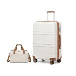 KonoSet de 2 Valises de Voyage Rigide Valise Grande 74cm à 4 roulettes avec Serrure TSA + Sac de Voyage Ryanair 40x20x25cm, Blanc Crème
