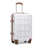 KonoValise Moyenne Rigide ABS Valise de Voyage a roulettes Ultra Léger Valises Soute 62cm avec Serrure TSA, Blanc